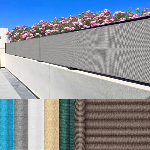 LIUNADM Balkon Sichtschutz Ohne Bohren 80 x 540 cm Windschutz Und Uv-Schutz, Sichtschutz Balkonsichtschutz mit Ösen Und Kabelbinder für Garten Terrasse Outdoor, Hellgrau von LIUNADM