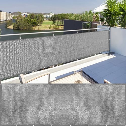 LIUNADM Balkon Sichtschutz Wetterfest 115 x 700 cm Uv-Schutz Windschutz Sonnenschutz Balkonverkleidung Balkonabdeckung Balkonbespannung mit Ösen, Kabelbinder Sichtschutz für Balkon Terrasse, Hellgrau von LIUNADM