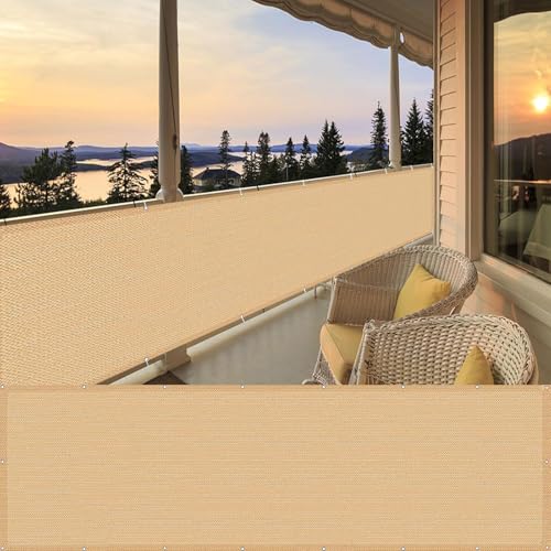 LIUNADM Balkonabdeckung Balkonbespannung 100 x 700 cm Windschutz Und Uv-Schutz, Sichtschutz Sichtschutz Sichtschutzzaun mit Ösen Kabelbinder, Kordel für Garten Balkon Terrasse, Creme Farben von LIUNADM