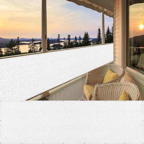 LIUNADM Balkonabdeckung Balkonbespannung 90 x 360 cm Atmungsaktiv, Wasserdurchlässig, HDPE Sichtschutz Sichtschutzzaun mit Kabelbinder, Reißfest für Garten Balkon Terrasse, Weiß von LIUNADM