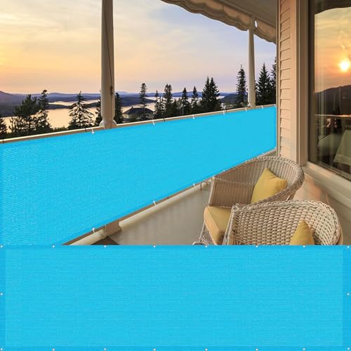 LIUNADM Balkonverkleidung Balkonabdeckung 105 x 800 cm Atmungsaktiv, Wasserdurchlässig, HDPE Sichtschutz Sichtschutzzaun mit Kabelbinder, Reißfest für Garten Balkon Terrasse, Himmelblau von LIUNADM