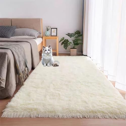 LIUNADM Hochflor Teppich Wohnzimmer 170 x 240 cm Waschbar Flauschig Weich rutschfest Teppich Schlafzimmer Langlebig Und Pflegeleicht Wohnzimmer Balkon Küchenteppich, cremefarben von LIUNADM