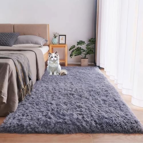 LIUNADM Hochflor Teppich Wohnzimmer 220 x 230 cm Waschbar Flauschig Weich rutschfest Teppich Schlafzimmer Langlebig Und Pflegeleicht Wohnzimmer Balkon Küchenteppich, Grau von LIUNADM