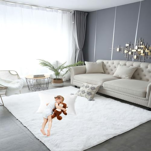 LIUNADM Hochflor Teppich Wohnzimmer 70 x 100 cm Shaggy Modern Flauschiger Extra Weich Hochflor Flauschig Teppich Pflegeleicht, Minimalistisch für Schlafzimmer Kinderzimmer, Weiß LIUNADM Hochflor Teppich Wohnzimmer 70 x 100 cm Shaggy Modern Flauschiger Extra Weich Hochflor Flauschig Teppich Pflegeleicht, Minimalistisch für Schlafzimmer Kinderzimmer, Weiß von LIUNADM