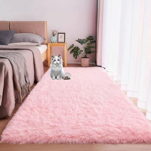 LIUNADM Hochflor Teppich Wohnzimmer 80 x 80 cm Waschbar Flauschig Weich rutschfest Teppich Schlafzimmer Langlebig Und Pflegeleicht Wohnzimmer Balkon Küchenteppich, Rosa von LIUNADM