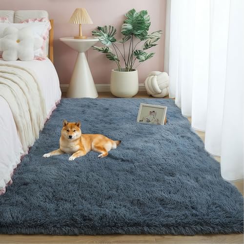 LIUNADM Kuscheliger Kurzflor Teppich 110 x 220 cm Anti-Rutsch Rückseite Modern Waschbar Moderner Kuscheliger Wohnzimmer Pflegeleicht, Minimalistisch für Schlafzimmer Kinderzimmer, Grau von LIUNADM