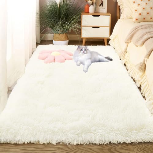 LIUNADM Teppich Wohnzimmer 220 x 270 cm Shaggy Modern Flauschiger Extra Weich Wohnzimmer Teppich Kurzflor Pflegeleicht, Minimalistisch Fußbodenheizung Geeignet, Weiß von LIUNADM