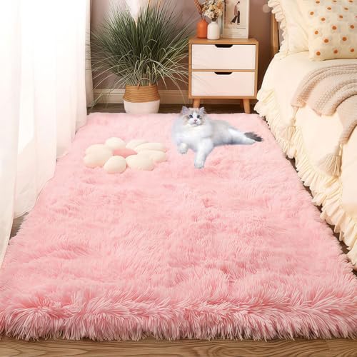 LIUNADM Teppich Wohnzimmer 60 x 280 cm Shaggy Modern Flauschiger Extra Weich Wohnzimmer Teppich Kurzflor Pflegeleicht, Minimalistisch Fußbodenheizung Geeignet, Rosa von LIUNADM