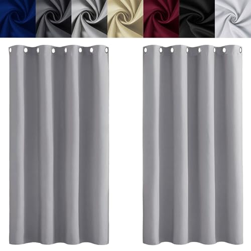 LIUNADM Thermovorhang mit Ösen 125 x 60 cm mit Ösen Blickdicht Polyester Tür Gardinen mit Ösen Vorhänge Modern Und Langlebig 2Er Set für Schlafzimmer Wohnzimmer, Hellgrau von LIUNADM