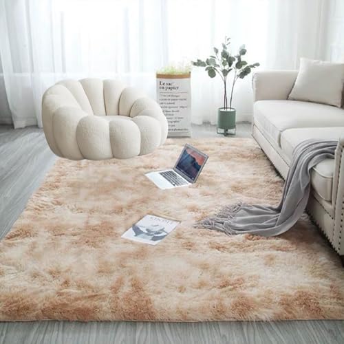 LIUNADM Wohnzimmer Teppich 60 x 90 cm Waschbar Flauschig Weich rutschfest Wohnzimmer Teppich Hochflor Langflor Langlebig Und Pflegeleicht für Schlafzimmer Kinderzimmer, Beige von LIUNADM
