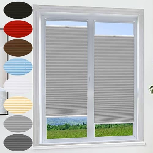 Plissee Ohne Bohren Klemmfix 30 x 200 cm Sichtschutz Und Sonnenschutz Plisseeanlage Klemmfix mit Klemmträger Easyfix für Fenster Und Tür, Hellgrau von LIUNADM