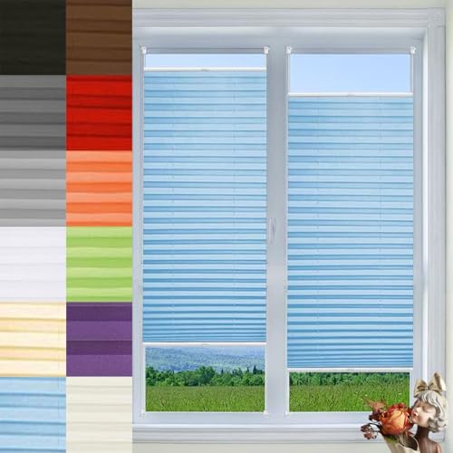 Plissee Ohne Bohren Klemmfix 60 x 110 cm Verdunklungsplissee Uv-Schutz Jalousie Easyfix Faltrollo Inkl. Aller Montage-Teile für Fenster & Tür, hellblau von LIUNADM