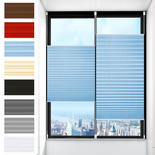 Plissee Ohne Bohren Verdunkelung 80 x 130 cm Verdunklungsplissee Uv-Schutz Verdunklungsplissee Fensterrollo Nach Maß, mit Klemmfix für Fenster & Tür, hellblau von LIUNADM