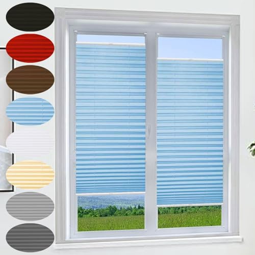 Plissee Ohne Bohren Verdunkelung 85 x 200 cm Verdunklungsplissee Uv-Schutz Sonnenschutz Fensterollo mit Klemmträger Easyfix für Fenster Und Tür, hellblau von LIUNADM