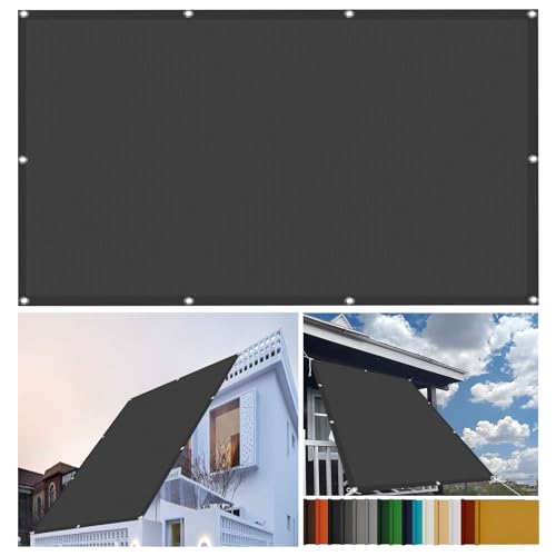 Sonnensegel 1 x 5 m Wasserdicht Sichtschutz Tarp PES UV Schutz Mit Ösen Und Kordel für Balkon Terrasse Garten, Dunkelgrau von LIUNADM