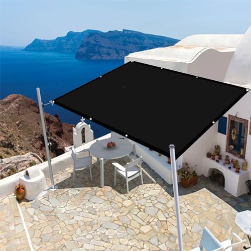 Sonnensegel 1.8 x 3.4 m Wasserdicht Sonnenschutz Sonnenschirm Segel PES UV Schutz Mit Ösen Und Kordel für Balkon Terrasse Garten, Schwarz von LIUNADM