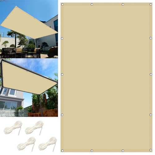 Sonnensegel Wasserdicht Rechteckig 7 x 7 m Wasserdicht Sonnenschirm Segel Windschutz UV Schutz Mit Ösen für Balkon Terrasse Garten, Creme Farben von LIUNADM