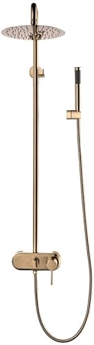 Badezimmer-Duscharmatur-System-Mischbatterie-Set, wandmontiertes Duschsystem aus gebürstetem Goldmessing, 10-Zoll-Duscharmaturen, Regenduschkopf und Handbrause mit Duschschlauch K interesting von LIUNJHUY