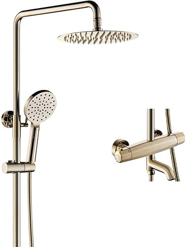 Duschset, Goldthermostat Drei Funktionen Wandmontiertes Duschset Messing Badewannen-Umstellmischer Wannenarmaturen mit 8-Zoll-Regenduschkopf und Handbrause, Luxus-Duschsystem,A interesting Duschset, Goldthermostat Drei Funktionen Wandmontiertes Duschset Messing Badewannen-Umstellmischer Wannenarmaturen mit 8-Zoll-Regenduschkopf und Handbrause, Luxus-Duschsystem,A interesting von LIUNJHUY