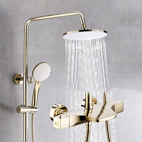 Duschsystem, Thermostatisches Gold-Luxus-Duscharmatur-Set, Messing-Umstellmischer, Wasserfall-Regendusche mit 10-Zoll-Regenduschkopf und Handbrause, Wandmontiertes Duschset,B interesting Duschsystem, Thermostatisches Gold-Luxus-Duscharmatur-Set, Messing-Umstellmischer, Wasserfall-Regendusche mit 10-Zoll-Regenduschkopf und Handbrause, Wandmontiertes Duschset,B interesting von LIUNJHUY