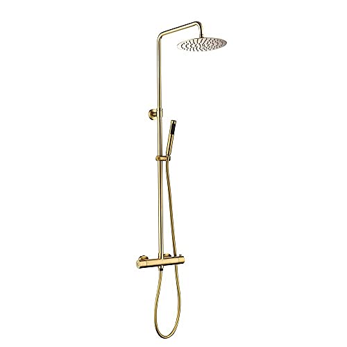 Duschsystem-Thermostat-Set, freiliegendes Duschmischventil, Badezimmer-Regendusche, Wandmontage, Duschhahn-Set, verstellbar, rund, 25,4 cm, Top-Sprühduschkopf mit Handbrause, He interesting von LIUNJHUY