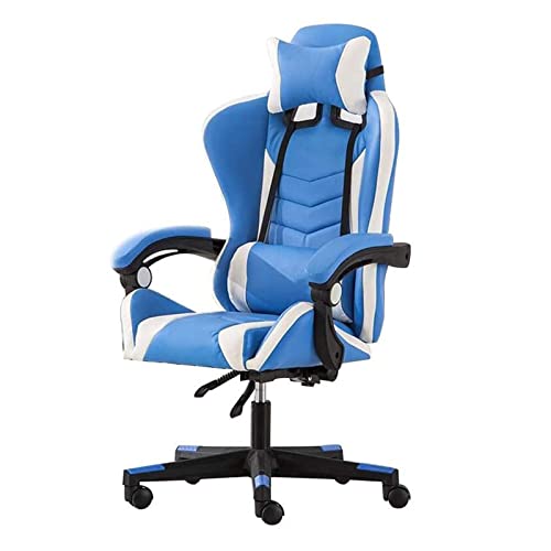 LIUNJHUY Gaming-Stuhl im Rennstil, ergonomischer Stuhl, Büro-Computer-Liegestuhl mit Fußstütze, Kopfstütze und Lendenwirbelstütze, höhenverstellbar, neigbar, Bürostuhl (Farbe: Blau) von LIUNJHUY