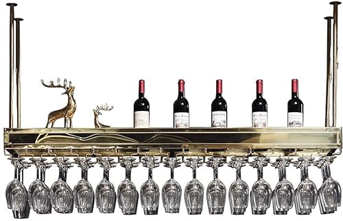 LIUNJHUY Weinregal, europäisches Weinglasregal, Verstellbarer hängender Weinflaschenhalter, doppelte Lagerung, Weinhalter aus Edelstahl, Stielglashalter mit Trennwand aus gehärtetem Glas für die Bar von LIUNJHUY