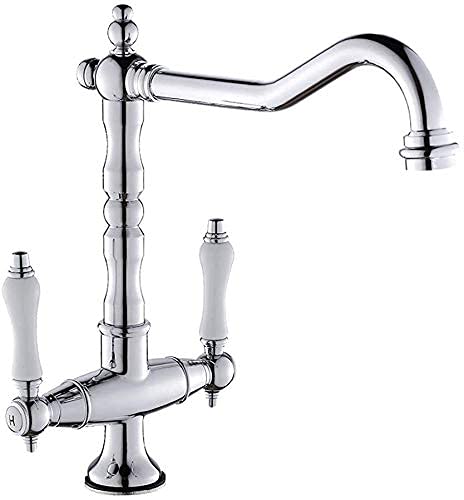 Wasserhähne, Badezimmer-Mischbatterie Traditionelle Küchenspüle Mischbatterie Doppelgriff Massivmessing Küchenarmatur Antike Bronze Messing Klassischer Wasserhahn, Chrom interesting von LIUNJHUY