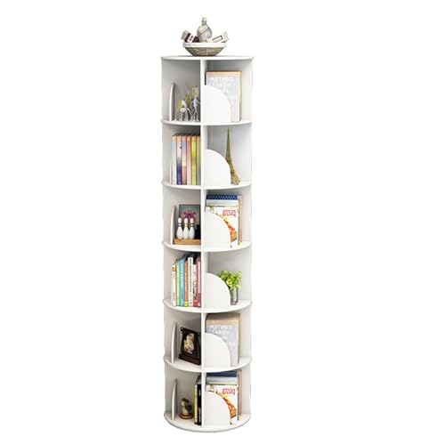 Um 360 Grad Drehbares Bücherregal, Stapelbarer Bücherregal-Organizer Mit 4 Ebenen, Aufbewahrungsregal, Bodenstehendes Bücherregal Für Kinder Und Erwachsene (Color : Weiß, S : 6 Layers) von LIUOZ