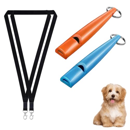 LIURFLNC 2 Stück Hundepfeife Rückruf, Laut und Weitreichend Hundepfeife, Hundepfeife Hochfrequenz Lautlos, Ideal für Hundetraining Hundepfeifen mit Schwarzem Schlüsselband(Blau/Orange) von LIURFLNC