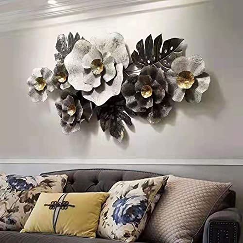 LIUSHI Retro 3D Wandbilder Wanddeko Metall Wohnzimmer Schlafzimmer Hintergrund, Blume Blätter Wandskulpturen Wanddekoration Deko Ornament Handgemachte von LIUSHI