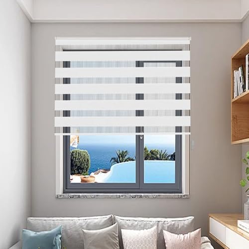 Doppelrollo Klemmfix Verdunkelung 65 x 120 cm Sonnenschutz Sichtschutz Thermo Rollos für Fenster Decken/Wandmontage, Easyfix für Fenster Und Türen, Weiß von LIUWEIE