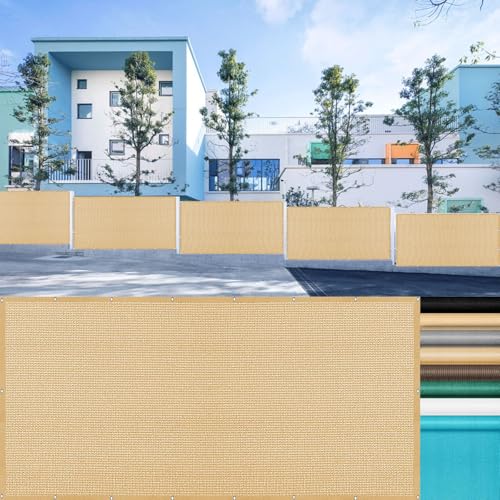 LIUWEIE Balkon Sichtschutz 85 x 655 cm Atmungsaktiv Windschutz Und Uv-Schutz Sichtschutzmatte, Sichtschutz Balkon mit Kabelbinder Und Kordel für Garten Terrasse, Sandgelb von LIUWEIE