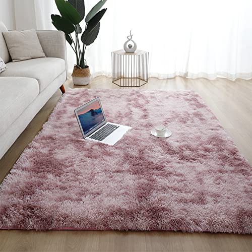 LIUWEIE Hochflor Langflor Teppiche 60x120cm Waschbar Teppiche Carpet Hochflor Langflor Teppiche für Wohnzimmer flauschig Shaggy Schlafzimmer Bettvorleger Carpet, Pink Lila von LIUWEIE