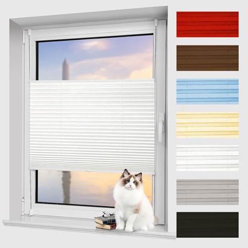 Plissee Klemmfix ohne Bohren 25 x 110 cm lichtundurchlässig UV-Schutz Rollo für Fenster ohne Bohren mit Klemmträger Easyfix für Küche Kinderzimmer Wohnzimmer, Weiß von LIUWEIE