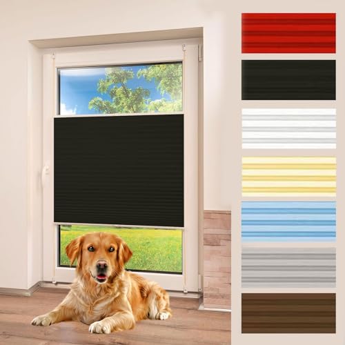 Plissee Klemmfix ohne Bohren 35 x 210 cm EasyFix ohne Bohren Sonnen Sichtschutz Fenster Plissee Klemmfix Jalousie inkl. Befestigungsmaterial für Fenster & Tür, Schwarz von LIUWEIE