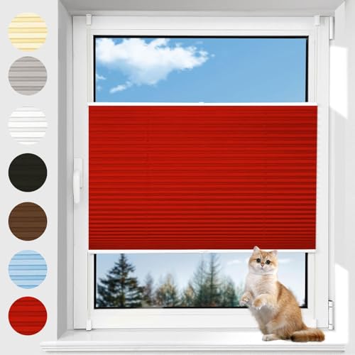 LIUWEIE Plissee Klemmfix ohne Bohren 95 x 220 cm lichtundurchlässig UV-Schutz lichtundurchlässig Jalousie Einfache Montage für Fenster & Tür Balkontür, Rot von LIUWEIE