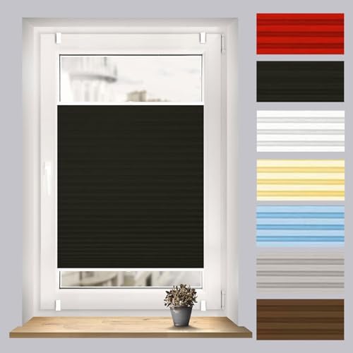 Plissee ohne Bohren Klemmfix 45 x 120 cm 100% lichtundurchlässig UV-Schutz Easyfix Plisseeroll Rollo kinderleichte Montage für Fenster & Tür Balkontür, Schwarz von LIUWEIE