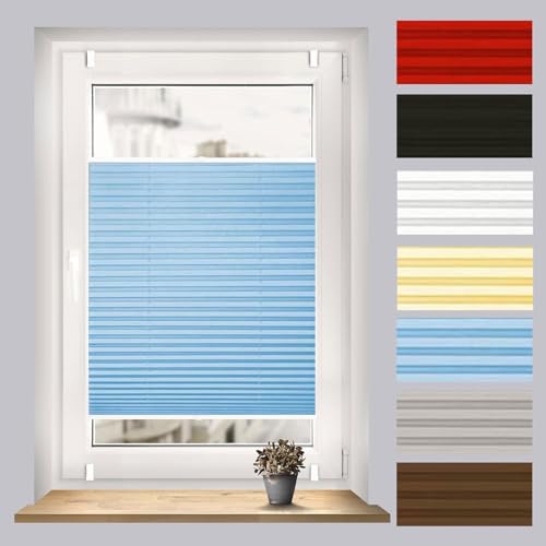 Plissee ohne Bohren Klemmfix 45 x 70 cm Schallschutz Wärmeisolierung Plissees für Fenster Faltrollo Klemmfix mit Klemmträger Easyfix für Schlafzimmer Badezimmer Küche, Blau von LIUWEIE