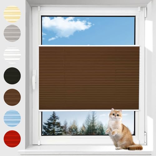 LIUWEIE Plissee ohne Bohren Klemmfix 50 x 120 cm lichtundurchlässig UV-Schutz Jalousien Fenster für innen kinderleichte Montage für Küche Kinderzimmer Wohnzimmer, Braun von LIUWEIE