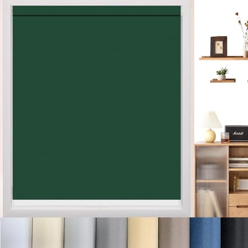 Rollos für Fenster ohne Bohren Klemmfix 95 x 90 cm Sichtschutz und Sonnenschutz Sonnenschutz Rollo Verdunkelnd Rollos Wandmontage für Fenster & Türen, Dunkelgrün von LIUWEIE