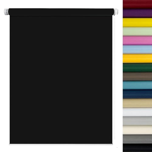 Verdunklungsrollo ohne Bohren Klemmfix 50 x 70 cm Hitzeschutz Sichtschutz Wandmontage Fensterrollo Seitenzugrollo inklusive Montagematerial für Fenster & Türen, Schwarz von LIUWEIE