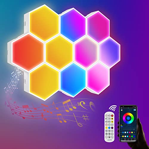 10 Stück Sechseck Wandleuchte Hexagon RGB Panel Musik Sync Smart LED Licht Wandpanel für Gaming Stimmungslichter Deko, DIY Lichtpanels mit App-Steuerung, Waben Wall Light Room Deko Modular Lampe von LIUWID