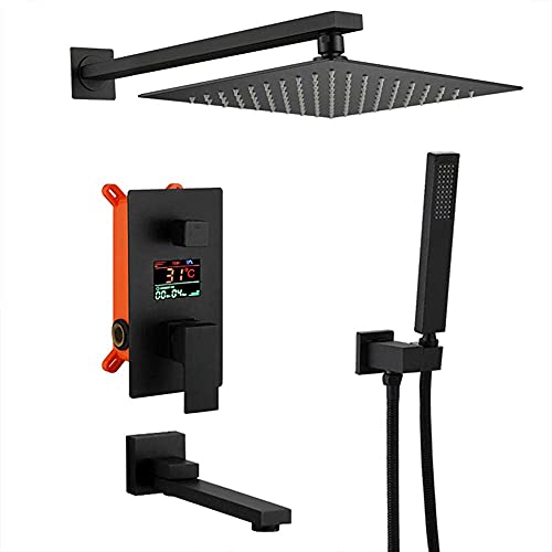 Duschset 3-Funktions-Duschsystem Schwarz Duscherhöhung Kit Quadratische Regenduschköpfe & Handbrause Duschkopf, Deckenhalterung-C_30.5 cm Duschset 3-Funktions-Duschsystem Schwarz Duscherhöhung Kit Quadratische Regenduschköpfe & Handbrause Duschkopf, Deckenhalterung-C_30.5 cm von LIUWOPA