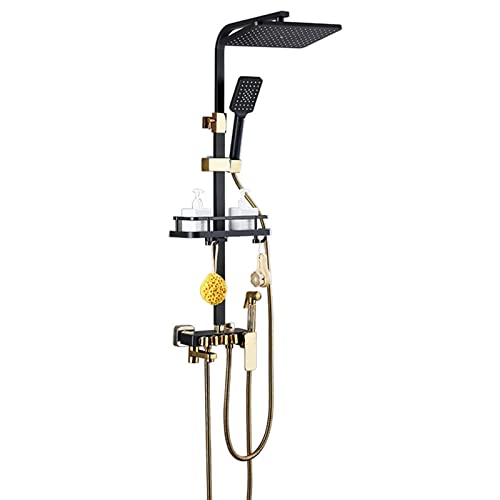 Schwarz Gold Duschsystem, Badezimmer Regenduschkopf mit Handheld Combo Set, Wandmontage Hochdruck-Regenfall Dual Duschkopf Kit, Duscharmatur Set (4 Funktionen) von LIUWOPA