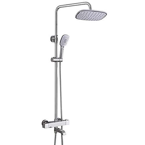 Verchromtes Badezimmer Thermostatmischer Duschset 25.4 cm Quadrat Regenduschkopf Multifunktions 3 Modi Handbrause Duschkopf Badewanne Duscharmatur Set Duschsystem-B Verchromtes Badezimmer Thermostatmischer Duschset 25.4 cm Quadrat Regenduschkopf Multifunktions 3 Modi Handbrause Duschkopf Badewanne Duscharmatur Set Duschsystem-B von LIUWOPA