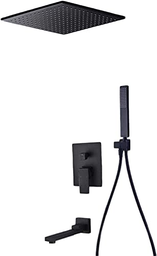 Verdecktes Duschset Schwarz Duschkopf mit Schlauch 12 Zoll Regendusche Mischbatterie Set Regendusche Duschkopf Quadratisch Kupfer für Badezimmer-B_30.5 cm Verdecktes Duschset Schwarz Duschkopf mit Schlauch 12 Zoll Regendusche Mischbatterie Set Regendusche Duschkopf Quadratisch Kupfer für Badezimmer-B_30.5 cm von LIUWOPA