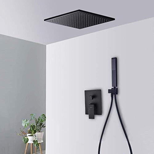 Verdecktes Duschset Schwarz Duschkopf mit Schlauch 12 Zoll Regendusche Mischbatterie Set Regendusche Duschkopf Quadratisch Kupfer für Badezimmer-B_30.5 cm Verdecktes Duschset Schwarz Duschkopf mit Schlauch 12 Zoll Regendusche Mischbatterie Set Regendusche Duschkopf Quadratisch Kupfer für Badezimmer-B_30.5 cm von LIUWOPA