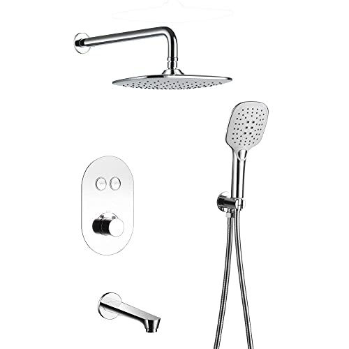Verdecktes Thermostat-Duschset Duschkopf mit Handbrause Regendusche Mischbatterie Mischbatterie Duschsystem-Chrom-B Verdecktes Thermostat-Duschset Duschkopf mit Handbrause Regendusche Mischbatterie Mischbatterie Duschsystem-Chrom-B von LIUWOPA