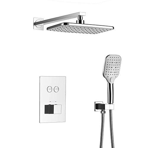 Verdecktes Thermostat-Duschset Duschkopf mit Handbrause Regendusche Mischbatterie Mischbatterie Duschsystem-Chrom-B Verdecktes Thermostat-Duschset Duschkopf mit Handbrause Regendusche Mischbatterie Mischbatterie Duschsystem-Chrom-B von LIUWOPA